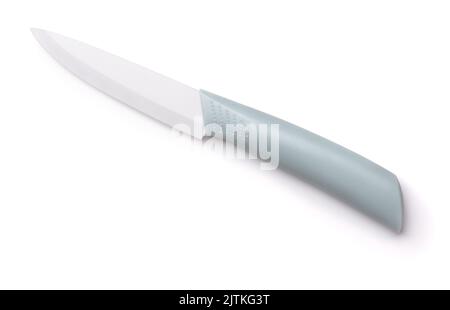White blade ceramic kitchen knife isolated on white Stock Photo