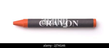 Top view of red wax crayon isolated on white Stock Photo
