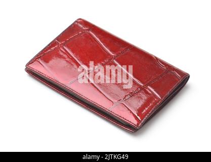 Red glossy leather id card holder isolated on white Stock Photo