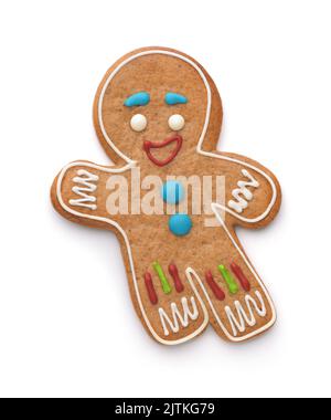 Top view of gingerbread man isolated on white Stock Photo