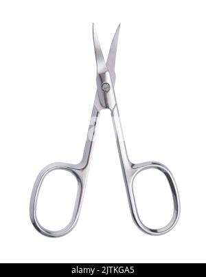 Front view of stainless steel manicure scissors isolated on white Stock Photo