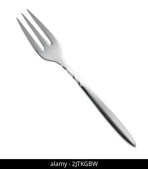Front view stainless steel three tines pastry fork isolated on white Stock Photo