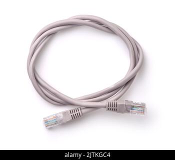 Top view of ethernet network cable roll isolated on white Stock Photo