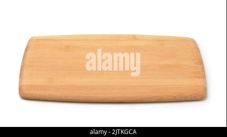Front view of empty bamboo cutting board isolated on white Stock Photo