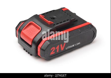 Electric power tool rechargeable replacement lithium battery isolated on white Stock Photo