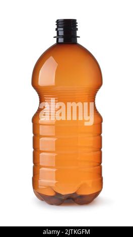 Front view of empty brown PET plastic bottle isolated on white Stock Photo