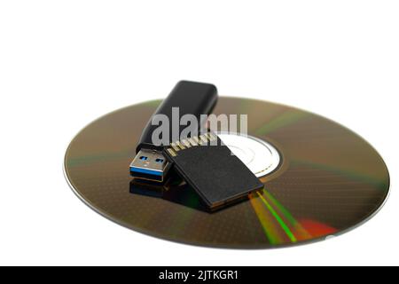 Various digital storage media against white background Stock Photo