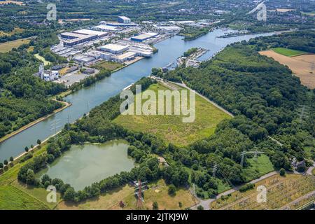 Aerial view, industrial park Friedrich d. Große, marina at Rhine-Herne canal, Pöppinghausen, Castrop-Rauxel, Ruhr area, North Rhine-Westphalia, German Stock Photo