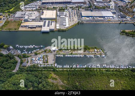 Aerial view, industrial park Friedrich d. Große, marina at Rhine-Herne canal, Pöppinghausen, Castrop-Rauxel, Ruhr area, North Rhine-Westphalia, German Stock Photo