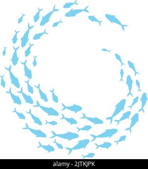 Fish shoal curl. Sea animal swimming group isolated on white background Stock Vector