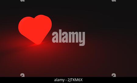 Glowing red heart placed on black desk. Symbol of love and romance. 3D render of romantic valentine celebration Stock Photo