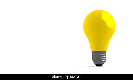 Yellow lightbulb is placed on white background. Isolated bulb, free space for custom text. Usable as representation of ideas and brainstorming. 3D ren Stock Photo