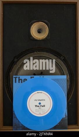 Colored vinyl singles by The Fall. Stock Photo