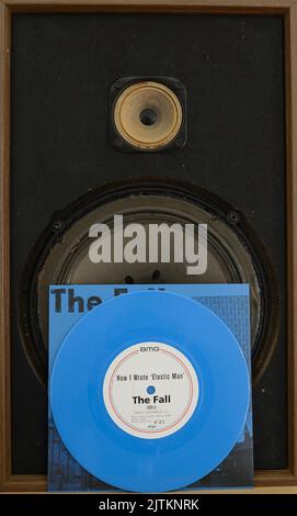 Colored vinyl singles by The Fall. Stock Photo