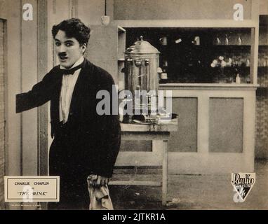 Charlie Chaplin in The Rink 1916 (Radio Pictures, R-1929). Lobby Card - Silent film Stock Photo