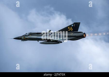 Saab J35 Draken is a supersonic delta winged aircraft built by Saab Stock Photo