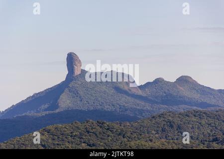 Peak of the friar of Angra dos reis, seen from the city of Bananau in the Serra da Bocaina in Sao Paulo Brazil. Stock Photo