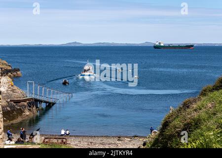Martin's Haven bay, departure for tourist boat to Skomer Island ...