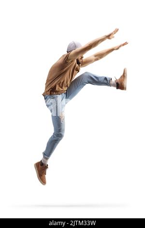Male dancer performing a jump isolated on white background Stock Photo