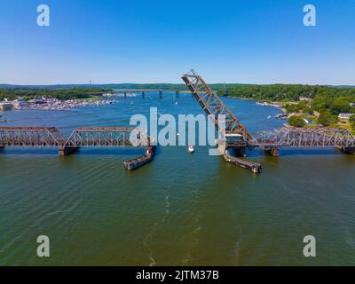 Old Saybrook Old Lyme Bridge is the last crossing the Connecticut River at the mouth between town of Old Saybrook and Old Lyme, Connecticut CT, USA. I Stock Photo