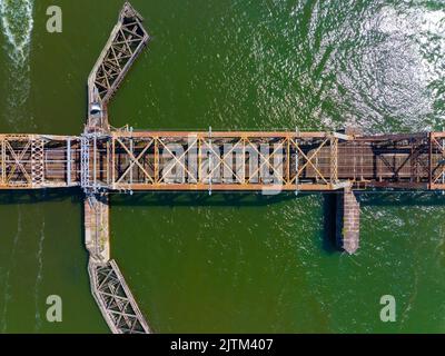 Old Saybrook Old Lyme Bridge is the last crossing the Connecticut River at the mouth between town of Old Saybrook and Old Lyme, Connecticut CT, USA. I Stock Photo