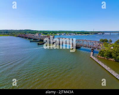 Old Saybrook Old Lyme Bridge is the last crossing the Connecticut River at the mouth between town of Old Saybrook and Old Lyme, Connecticut CT, USA. I Stock Photo