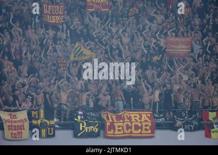 Napoli, Italy. 31st Aug, 2022. Lecce supporters during the Serie A football match between SSC Napoli and US Lecce at Diego Armando Maradona stadium in Napoli (Italy), August 31st, 2022. Photo Cesare Purini/Insidefoto Credit: Insidefoto di andrea staccioli/Alamy Live News Stock Photo