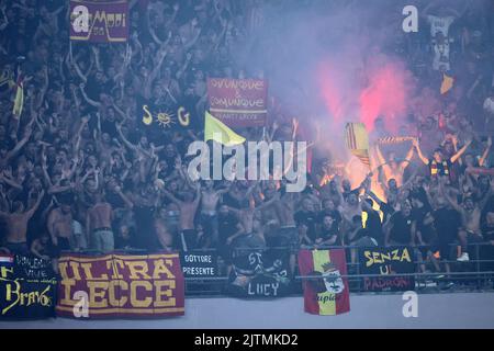 Napoli, Italy. 31st Aug, 2022. Lecce supporters during the Serie A football match between SSC Napoli and US Lecce at Diego Armando Maradona stadium in Napoli (Italy), August 31st, 2022. Photo Cesare Purini/Insidefoto Credit: Insidefoto di andrea staccioli/Alamy Live News Stock Photo