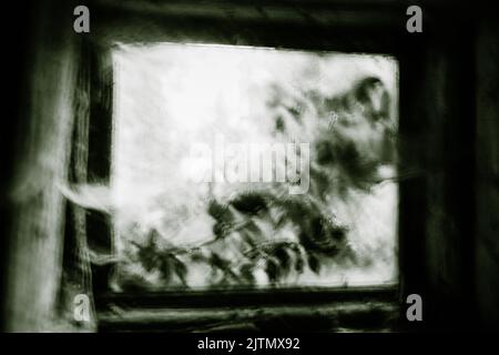 horror blurred picture of old window Stock Photo