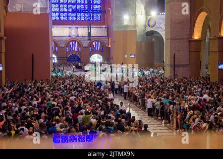 National Sanctuary of Nossa Senhora Aparecida, Appeared from the North, São Paulo, Brazil - September 20, 2015: Mass inside the national sanctuary of Stock Photo