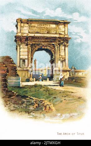 Vintage postcard of the Arch of Titus in Rome, Italy. Stock Photo