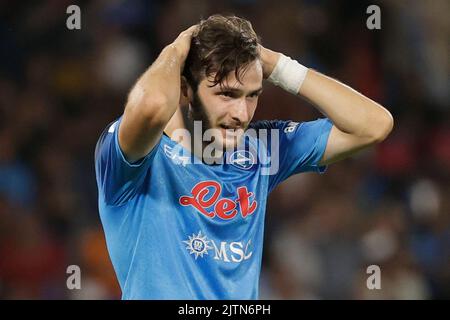 31st August 2022; Diego Armando Maradona Stadium, Naples, Campania, Italy; Serie A football, Napoli versus Lecce;  Khvicha Kvaratskhelia of Napoli Stock Photo