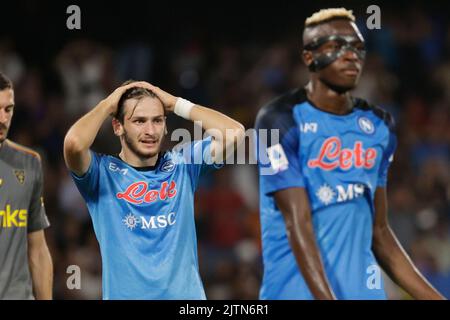 31st August 2022; Diego Armando Maradona Stadium, Naples, Campania, Italy; Serie A football, Napoli versus Lecce;  Khvicha Kvaratskhelia of Napoli Stock Photo