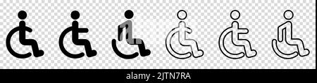 Wheelchair set icon. Handicapped symbol in flat and line art styles. Vector signs isolated on transparent background Stock Vector