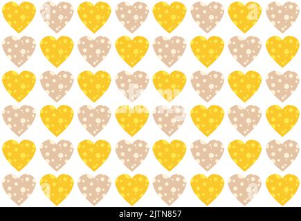 Cute baby vector pattern with yellow and beige hearts. Cheese in the shape of a heart. Cozy background with hearts. Abstract seamless print for gift wrapping. Funny child pattern for clothes, linen. Stock Vector