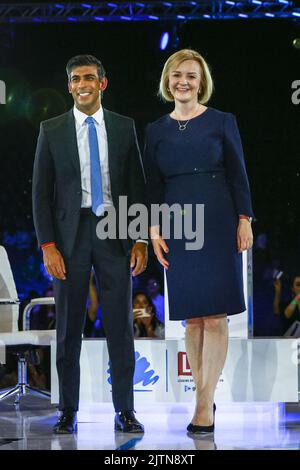 London, UK. 31st Aug, 2022. Liz Truss and Rishi Sunak on stage. The final hustings in the Conservative Party leadership race, held at Wembley Arena, sees Liz Truss and Rishi Sunak compete to lead the party and become the next Prime Minister. Credit: Imageplotter/Alamy Live News Stock Photo