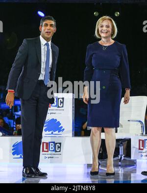 London, UK. 31st Aug, 2022. Liz Truss and Rishi Sunak on stage. The final hustings in the Conservative Party leadership race, held at Wembley Arena, sees Liz Truss and Rishi Sunak compete to lead the party and become the next Prime Minister. Credit: Imageplotter/Alamy Live News Stock Photo