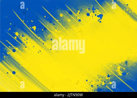 Blue yellow background. Smears and splashes of paint on canvas, acrylic background, bright backdrop for a banner in patriotic colors Stock Vector