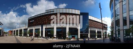 Panorama of Time Square and CineWorld cinema, part of new £142 million mixed use scheme, Bank street, Warrington, Cheshire, England, UK, WA1 2HN Stock Photo