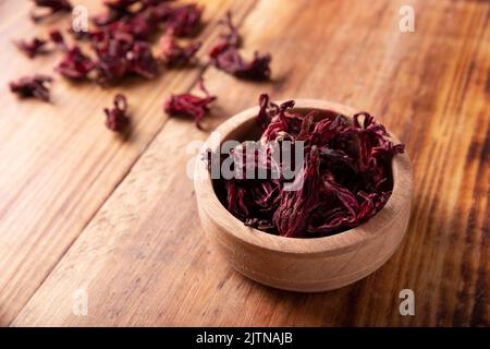 Hibiscus Sabdariffa. Also known as Jamaica, red guinea sorrel, rosella and various other names depending on the country or region. Commonly used in in Stock Photo