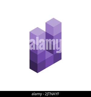 Letter U made of cubes. Lavender 3D U logo. Building concept. Construction wall idea. Isometric U box. Architecture. Alphabet letter U template.Vector Stock Vector