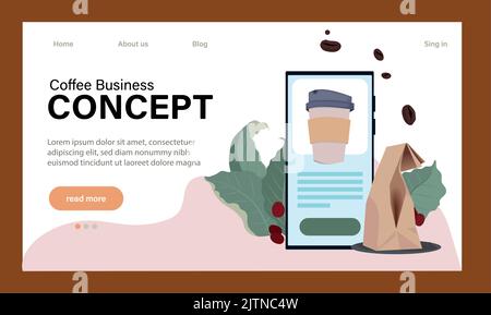 Barista web banner or landing page. Bartender making a cup of hot coffee. Coffeehouse worker making energetic tasty beverage with milk. Flat vector illustration Stock Vector