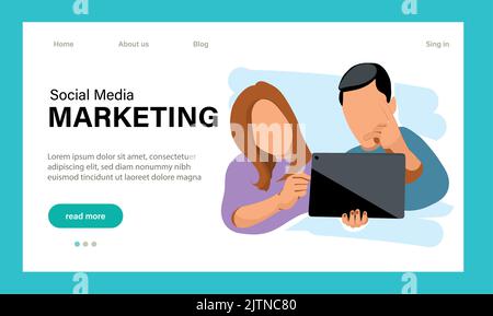 Landing page template of Social media marketing. Modern flat design concept of web page design for website and mobile website. Easy to edit and customize. Vector illustration Stock Vector