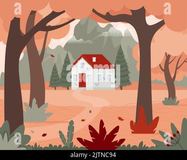 Scene with house in the woods illustration Stock Vector Image & Art - Alamy
