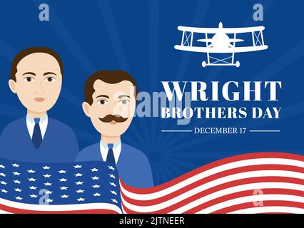 Wright Brothers Day on December 17th Template Hand Drawn Cartoon Illustration of the First Successful Flight in a Mechanically Propelled Airplane Stock Vector