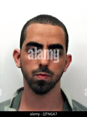 2022 , 12 august , Chautauqua , New York , USA : Mugshot of Hezbollah american HADI MATAR , 24-year-old Californian born , from Fairview , New Jersey . Unknown photographer of Police Station of Chautauqua , New York State . Attempted murder of the famous writer Sir Salman Rushdie ( aged 75 ), obeying the Fatwa launched by Imam Khomeini in 1989 with the death sentence of Rushdie after the publication of his book ' The Satanic Verses ', considered highly blasphemous towards the Islamic religion and the prophet Mohammed .- MUGSHOT - Mug Shot - Mug-Shot  - OUTLAWS - KILLER - ASSASSINO - delinquent Stock Photo