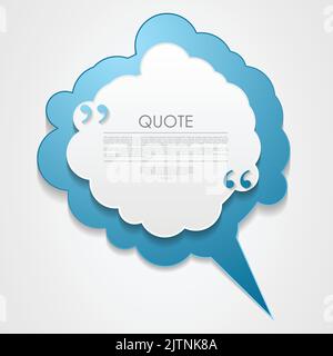 Blue and grey cloud speech bubble with commas, quote abstract background. Vector blank dialog cloud graphic design Stock Vector