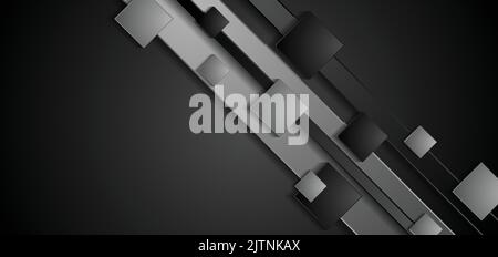 Black and grey abstract technology corporate background with squares. Vector geometrical design Stock Vector