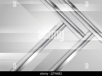 Grey abstract hi-tech background with silver stripes. Metallic vector design Stock Vector