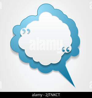 Blue and grey cloud speech bubble with commas, quote abstract background. Vector blank dialog cloud graphic design Stock Vector